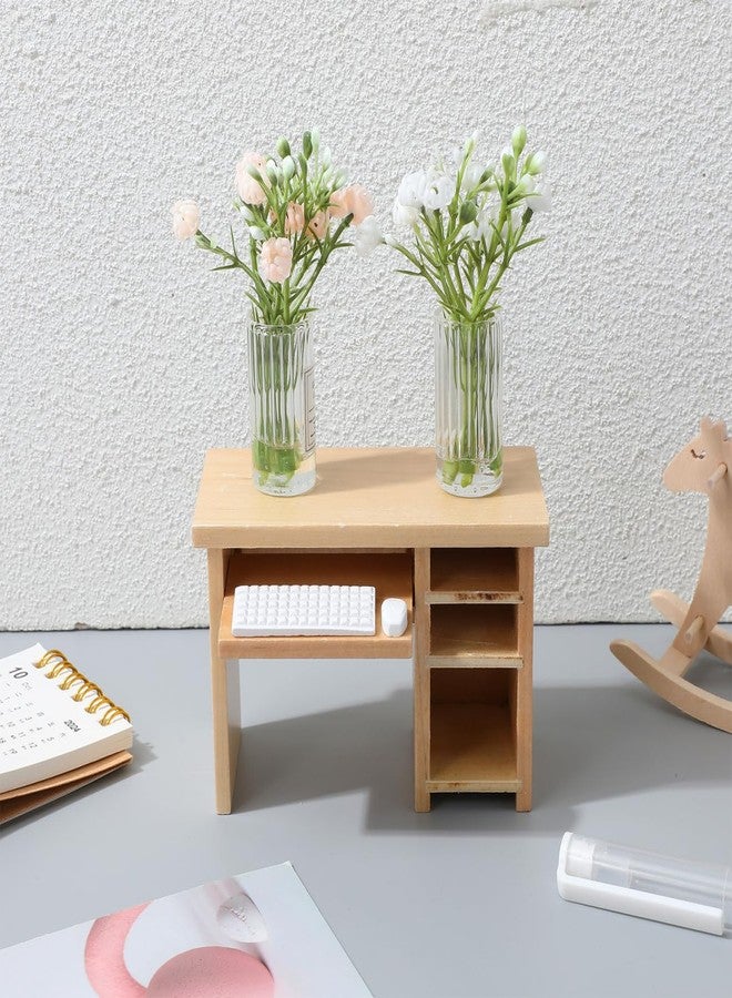 Garneck Dollhouse Miniature Office Computer Desk Table with Mouse and Keyboard 1：12 Scale Small Writing Desk Wood Miniature Fairy Garden House Furniture Decoration - Image 3